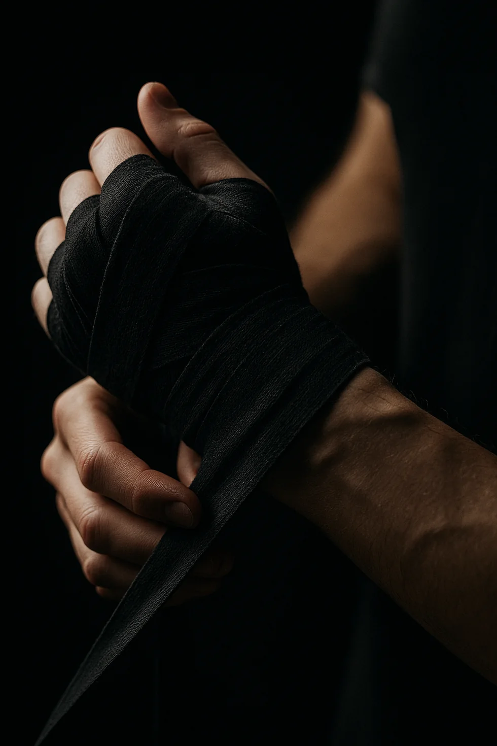 Detalle de unas manos colocándose el vendaje de boxeo